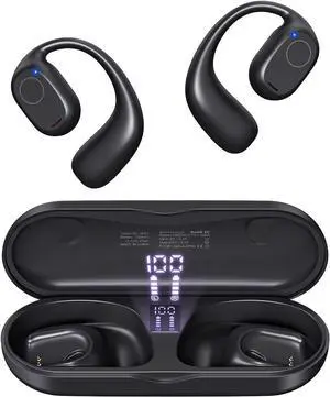 Open Ear Headphones Bluetooth 5.3 Wireless Headphones with Digital Display Charging Case 40 Hours Playtime True Wireless Open Ear Earbuds with Earhooks Sports Headphones for Running Walking Workout