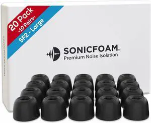 Memory Foam Earbud Tips - Premium Noise Isolation Replacement Foam Earphone Tips 20 Pack for in Ear Headphone Earbuds (SF2 Large Black)