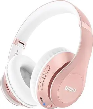 Wireless Bluetooth Headphones 65H Playtime 6EQ Sound Modes HiFi Stereo Over Ear Headphones with Microphone Foldable Bluetooth 5.3 Headphones for Travel/Office/Cellphone/PC (Rose Gold)