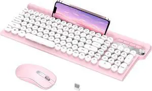 RaceGT Wireless Keyboard and Mouse Combo - Wireless Typewriter Keyboard and Silent Mouse, Cute Pink Keyboard with Phone Holder, 2.4G USB Computer Keyboard and Mouse Set for Windows Laptop/Desktop/PC