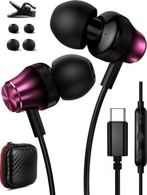 USB C Headphone Type C Earphone Hifi Stereo Wired Earbuds for Google Pixel 6a 7a 7 6 Samsung A53 A54 S23 in-Ear Noise Canceling Bass Corded Headset with Mic for Galaxy Z Flip Fold 5 4 S22 S21 S20 Wine