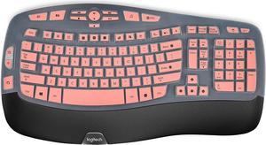 Keyboard Cover for Logitech K350 MK550 MK570 Wireless Wave Ergonomic Keyboard Silicone Waterproof Keyboard Protector Skin for Logitech K350 MK550 MK570 Keyboard Accessories(Pink)