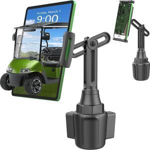 Golf Cart Tablet Mount Phone Holder [2-In-1] Cup Holder GPS Mount Accessories for Club Car EZGO Yamaha Compatible with iPad Air Mini 11-Inch Pro Samsung Galaxy Tab Tablets iPhone Cell Phone