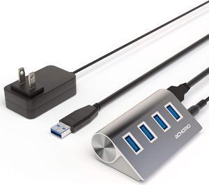 4 Ports High-Speed Powered USB Hub C A Efficient Computer Data Transfer Powered USB 3.0 Hub C Premium Quality Aluminium Alloy External USB Port with Extra USB Ports for Mac & PCs (Silver)