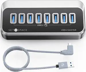 7-Port USB 3.2 Hub, USB Port Hub with 3.3 ft Cable (90 Degree Bend at Plug), USB Extension Hub with 7 USB 10Gbps Data port, USB Splitter Unique 32° Easy Plug, USB Expander/Extender for Mac, Laptop, PC