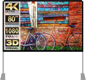 Portable Projector Screen Stand Outdoor: Movie Projection Screen 80 inch 4K HD16:9 Outside Screen with Carry Bag for Home Theater Backyard Cinema Travel Foldable Anti Crease