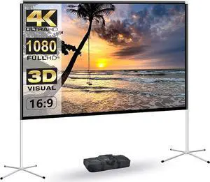Portable Projector Screen with Stand Outdoor: Camping Projection Screen 80 inch 4K Movie Screen for Home Backyard Indoor 16:9 HD Night