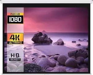 ProHT 84 Manual Projection Screen (05350) 16:9 Aspect Ratio Pull Down Projector Screen Matte White Home Theater/Cinema or Presentation Platform Suitable for HDTV/Sports/Movies/Presentations