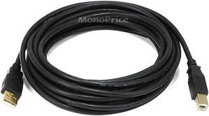 USB-A Male to USB-B Male 2.0 Cable - 28/24AWG Shielded Gold Plated 15 Feet Black
