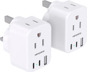UK Travel Plug Adapter US to UK Type G Ireland Travel Adapter with 2 Outlets 3 USB Ports(2 USB C) UK Power Adaptor for USA to Dubai England London Scotland British Kenya Qatar Irish HongKong 2 Pack