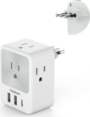 Italy Travel Plug Adapter Italy Power Adapter with 4 Outlets 3 USB Charger (1 USB C Port) Type L Plug Adapter Italy for US to Italy Chile Ethiopia Libya Syria Tunisia Uruguay