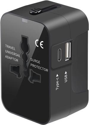 Universal Travel Adapter, International Plug Adapter with 2 USB Ports (1 USB C), Worldwide Wall Charger AC Power Plug Converter Adaptor for US to EU UK AUS Asia