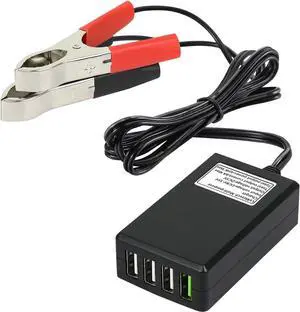 LeMotech DC Converter with Battery Clip 12V 24V to 5V Step Down 4-Port USB Power Adapter Charger Portable for iPhone iPad Android and Tablet Chargers