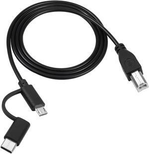 USB B Printer Cable 3.3 ft 2-in-1 Designed Micro USB to USB B USB C to USB B Printer Cable for Computer Scanner Electric Keybords Digital Piano MIDI Controller and etc.