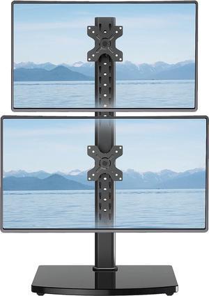 Vertical Dual Monitor Stand for 2 Computer Screen up to 32 Inch/33lbs Each Stacked Monitor Mount Free-Standing Monitor Desk stand with Swivel Tilt Height Adjustable VESA Stand 100 x 100