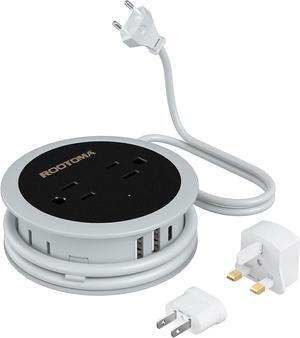 European Travel Plug Adapter 3.6 FT Winding Compact Mini Outlet Converter with USB for EU/UK/US International Universal Travel Adapter with 4 AC Outlet 3 USB Ports for Travel Cruise Ship Essentials