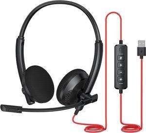 HW03 USB Headset with Microphone for PC - Headphones with Microphone for Laptop Mac Computer in-Line Control Ideal Headset for Work Office Classroom Call Center Zoom Skype