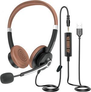 USB Headset with Microphone for PC Laptop On-Ear Computer Wired Headphones with Noise Cancelling Mic & in-line Control for Home Office Online Class Skype Zoom