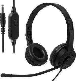 Wired Headset with Microphone for Computer PC Laptop 3.5mm Jack Headset with Clear Chat Mic for Office-Black (1 Pack)