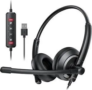 Headset with Microphone - Noise Canceling Computer Headset for Office Meetings Chat- Comfortable Over-Ear PC Headphones with Rotating Mic- 3.5 Jack for Universal Connectivity (1 Pack)