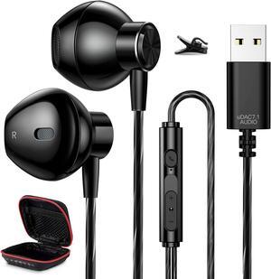 USB Headset Wired Earphone for PC 8.2FT Cord PC Headset with Microphone for Laptop Lightweight Noise Cancelling In-ear Computer Headphone Gaming Earbuds with Mute Audio Control for Office School PS5
