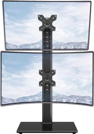 Vertical Dual Monitor Stand Stack Two Screens up to 32 inches 33 Lbs Free-Standing Monitor Desk Mount Monitor Riser with Swivel Tilt Height Adjustable VESA Stand 100 x 100mm 75 x 75mm
