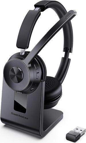 Wireless Headset, Bluetooth Headset with Noise Cancelling Microphone, Best Headset with Mic Mute & USB Dongle for PC/Computer/Laptop/Cell Phones/Remote Work/Call Center