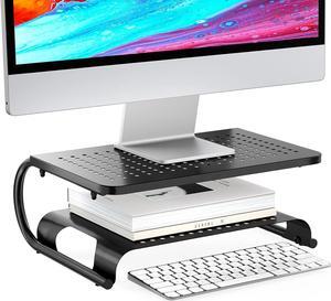 WALI Monitor Stand Riser, Computer Desktop Stand Riser Holder, Vented Metal 2 Tier Desk Shelf for Desk Organizer (STT001B), 1 Pack, Black
