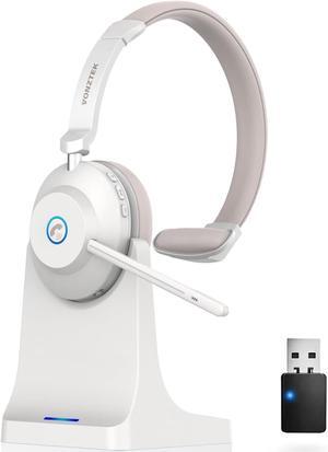 Bluetooth Headset Wireless Headphones with Microphone Noise Canceling & USB Dongle Wireless Headset with Mic Mute & Charging Base for PC/Phones/Zoom/Skype/MS Teams/Google Meet Work Headset