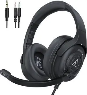 EKSA E4 AirComfy Headsets with Microphone Noise Cancelling, Over-Ear PC Headphones, Crystal Clear Surround Sound 263g Ultra Lightweight 3.5mm Wired Computer Headset for Laptop/PS4/PS5/Xbox/Switch