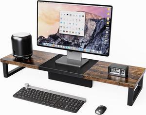 Monitor Stand Riser Wood & Steel Computer Monitor Stand Sturdy Organizer for 2 Monitors Computer Laptop Printer TV Multi-Purpose Desktop Solution