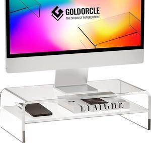 2-Tier Acrylic Monitor Stand Riser Clear Computer Monitor Stand for Laptop PC Printer Computer Riser Acrylic Tray Laptop Storage Shelf (Medium)