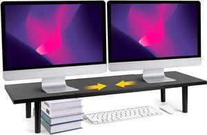 Dual-Monitor-Stand-Riser-For-Desk Adjustable Length 32-40 InchLarge Desktop Computer Monitor Riser For 2 ScreensDesk Shelf Organizer Riser Stand For Computer/Laptop/PC/Printer/TV Black