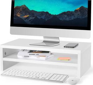 White Monitor Stand with Storage 2 Tiers Monitor Riser Computer Monitor Stands Multifunctional Desktop Organizer Stand for Laptop/Printer/PC/Small TV 16.5 Inches