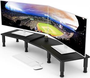 Dual Monitor Stand Riser Monitor Stand with Adjustable Height Steel leg Wood Monitor Stand for Desk Monitor Riser for 2 Monitors with Storage Space Black