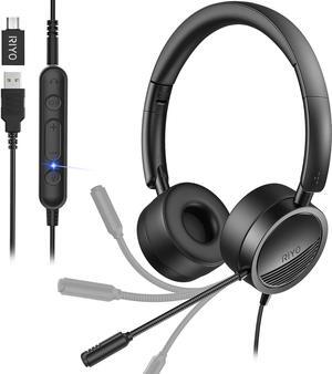 USB Headset with Microphone Computer Headset in-Line Controls Office Headset with Noise Cancelling Mic Call Center Headset for Zoom Skype Laptop Phone PC Tablet Home with USB-C Adapter