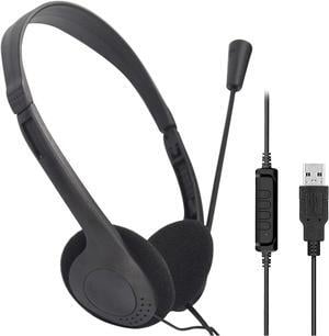 USB Headset Computer Headset with Microphone Lightweight PC Headset Wired Headphones Business Headset for Online Courses Skype Chat Call Center Gaming Noise Reduction