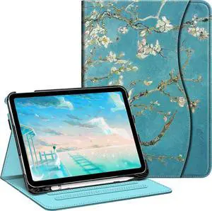 Case for iPad 10th Generation 10.9 Inch (2022 Model) Multi-Angle Viewing Protective Stand Cover with Pencil Holder & Pocket Auto Sleep/Wake Blossom