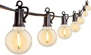 Outdoor String Lights 25 Feet G40 Globe LED Patio Lights with 13 Edison Plastic Bulbs(1 Spare) Waterproof Connectable Hanging Lights for Backyard Porch Balcony Party Decor E12 Socket Base Black