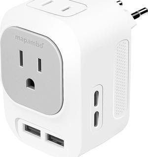 220V to 110V Voltage Converter European Universal Travel Plug Adapter with 2 USB Port 2 USB C International Power Adapter for Hair Straightener/Curling Iron US to Most of Europe (White)