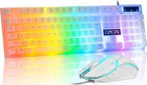 LED Keyboard and Mouse, 104 Keys Rainbow Backlit Keyboard and 7 Color RGB Mouse, White Gaming Keyboard and Mouse Combo for PC Laptop Xbox PS4 Gamers and Work