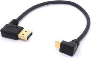 25CM USB Type C Extension Cord Gold Plated USB 3.0 Male to 90 Degree Up Down Angle Type C Cable Data USB C Data Sync & Charge Converter Adapter Cable (TypeC 90° Positive to USB 3.0 Right)