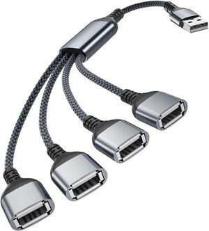 Basesailor USB Splitter 1 In 4 Out 1FT,USB Y Cable,USB A Male to Four Female Extension Cord Adapter,4 Port Multi Multiport Extender Hub,Double Dual Data Power Charger Split For Car,Xbox,PS4,PS5,Laptop