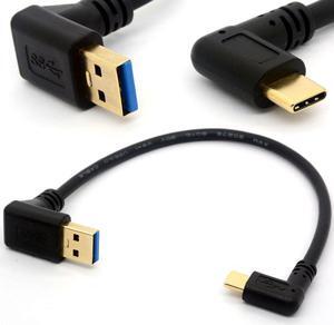 Gold Plated Angled USB C Cable Extension 90 Degree Type C to USB 3.0 Right Angle Male Converter Data Sync Charging USB-C Adapter Cord (90°Type C-USB 3.0 A Down)