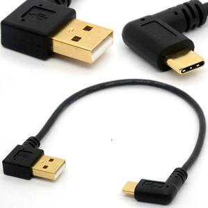 Gold Plated Angled USB C Cable Extension 90 Degree Type C to USB 2.0 Right Angle Male Converter Data Sync Charging USB-C Adapter Cord (90° Type C-2.0 Left)