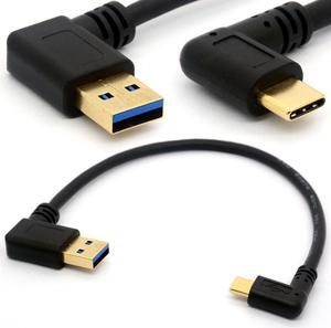 Gold Plated Angled USB C Cable Extension 90 Degree Type C to USB 3.0 Right Angle Male Converter Data Sync Charging USB-C Adapter Cord (90°Type C-USB 3.0 A Right)