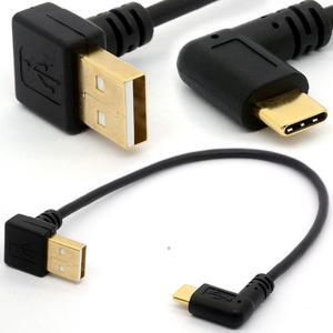 Gold Plated Angled USB C Cable Extension 90 Degree Type C to USB 2.0 Right Angle Male Converter Data Sync Charging USB-C Adapter Cord (90° Type C-2.0 Up)