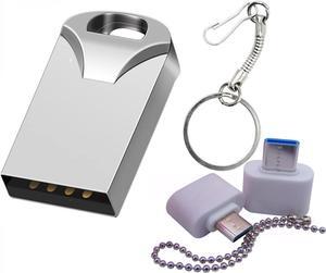 Mini USB Drives Flash Memory Sticks Thumb Drive pendrive U Disk for car Music (4GB Silver with OTG/Type-C Converter)