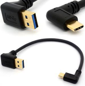 Gold Plated Angled USB C Cable Extension 90 Degree Type C to USB 3.0 Right Angle Male Converter Data Sync Charging USB-C Adapter Cord (90°Type C-USB 3.0 A Up)