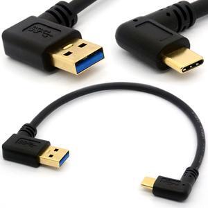 Gold Plated Angled USB C Cable Extension 90 Degree Type C to USB 3.0 Right Angle Male Converter Data Sync Charging USB-C Adapter Cord (90°Type C-USB 3.0 A Left)